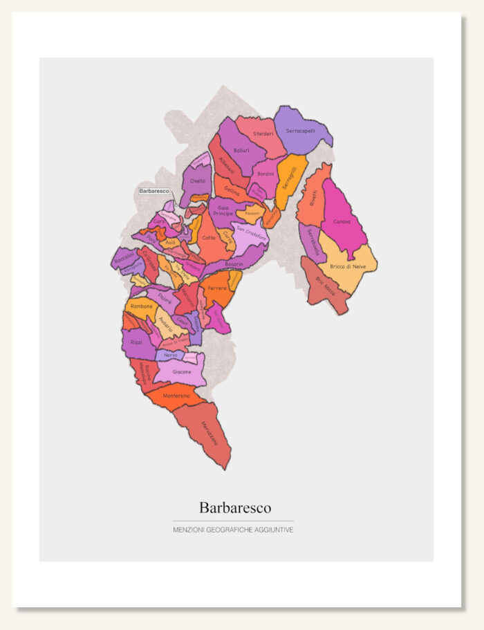Poster wine map Barbaresco. Wine painting. Wine poster. Exclusive and educational wine map printed on high quality paper.
