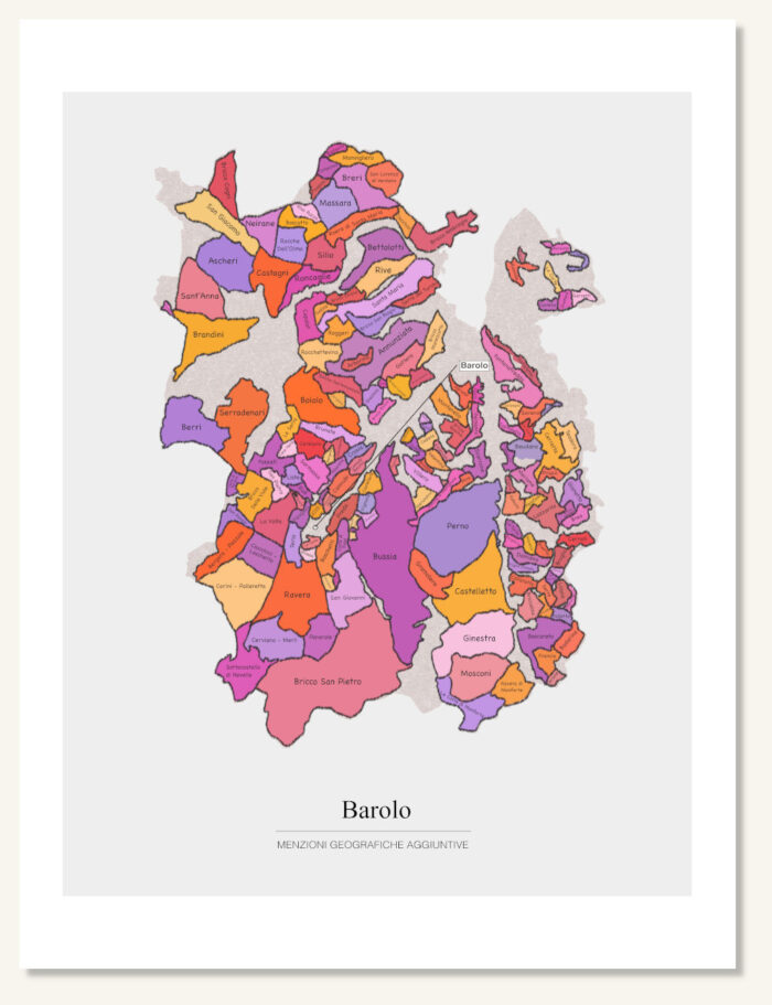 Poster wine map Barolo. Wine painting. Wine poster. Exclusive and educational wine map printed on high quality paper.