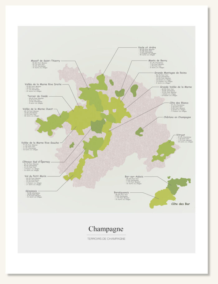 Poster wine map Champagne. Wine painting. Wine poster. Exclusive and educational wine map printed on high quality paper.